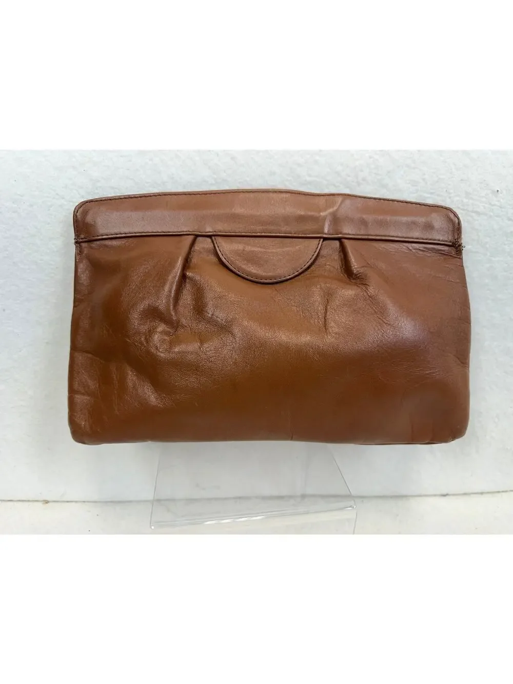 Vintage Brown Leather Envelope Clutch Purse Boho Light Academia Neutral